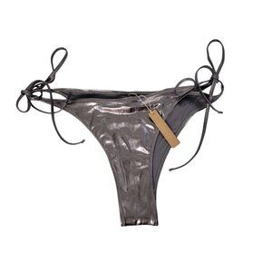 SKIMS Metallic Swim Tie Bikini Bottom Womens Plus 4X Grey Shiney Vixen Beach NWT